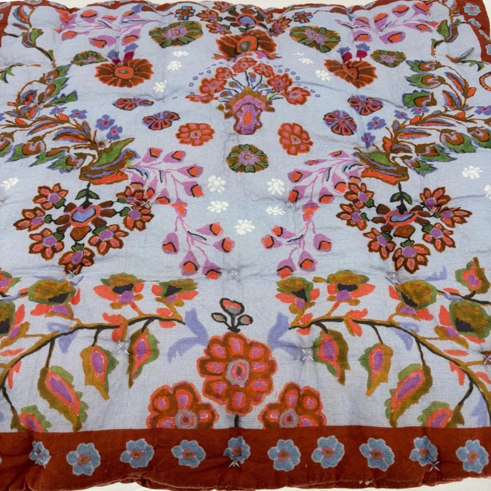 Anthropologie Kelcey Quilt Sham Blue Rust Floral Butterfly Organic Cotton 26x26